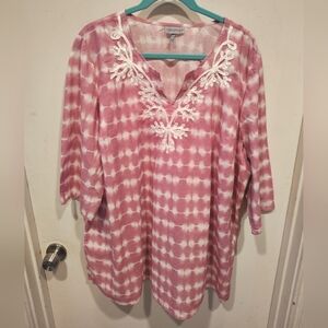 Catherines Pink Tie Dye Lightweight Cotton Tunic Top Sz 2X Beach Festival Boho